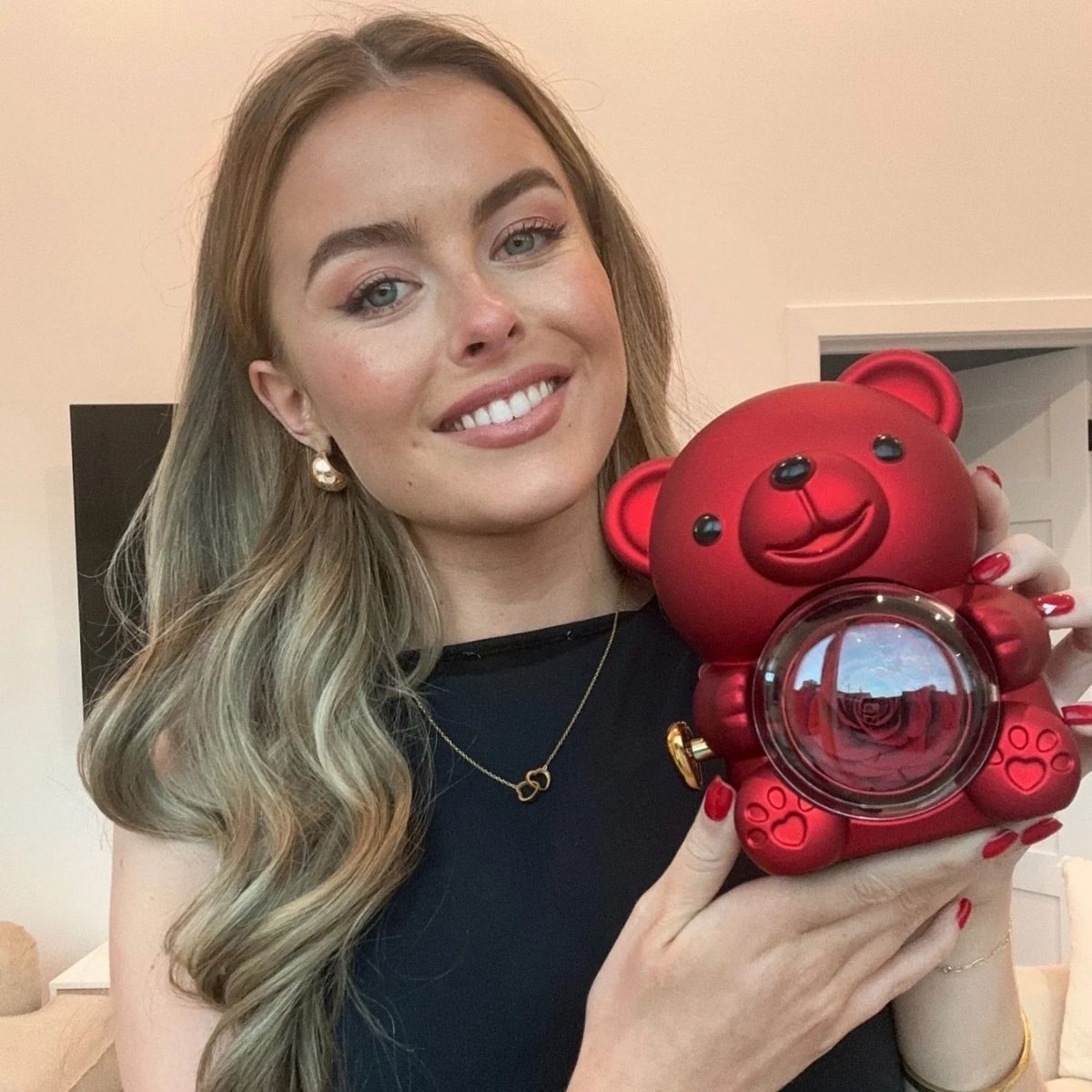 Ours Rose Éternelle - Avec Collier Gravé